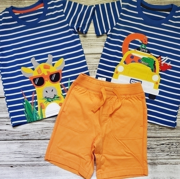 Zoo Trip Dino Stroll Outfit Dinosaurs Giraffe T-Shirts Shorts Outfit - Picture 1 of 9